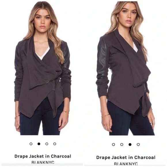 NEW! Asymmetrical Moto Drape Front Zip-Up Faux Leather/Suede Jacket - Picture 16 of 16